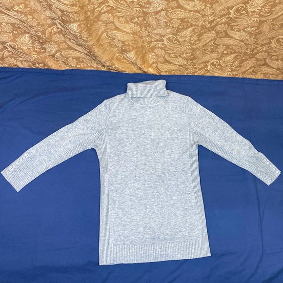 EXPRESS Classy Long Sleeve Shirt Heathered Grey Button Detail Turtleneck - Picture 3 of 12